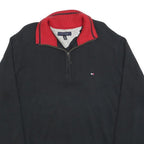 TOMMY HILFIGER Mens Black & Red Patterned Jumper V-Neck L Cotton Blend Knit