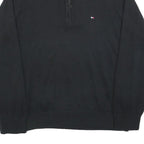 TOMMY HILFIGER Mens Black & Red Patterned Jumper V-Neck L Cotton Blend Knit