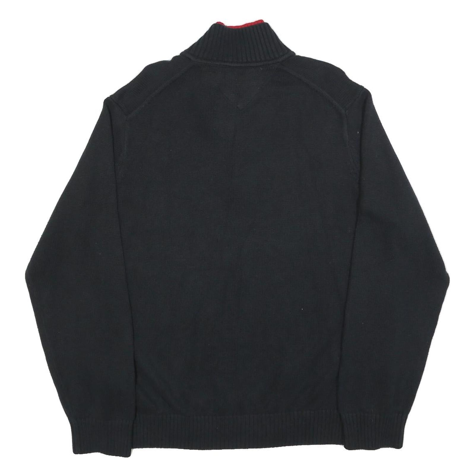 TOMMY HILFIGER Mens Black & Red Patterned Jumper V-Neck L Cotton Blend Knit