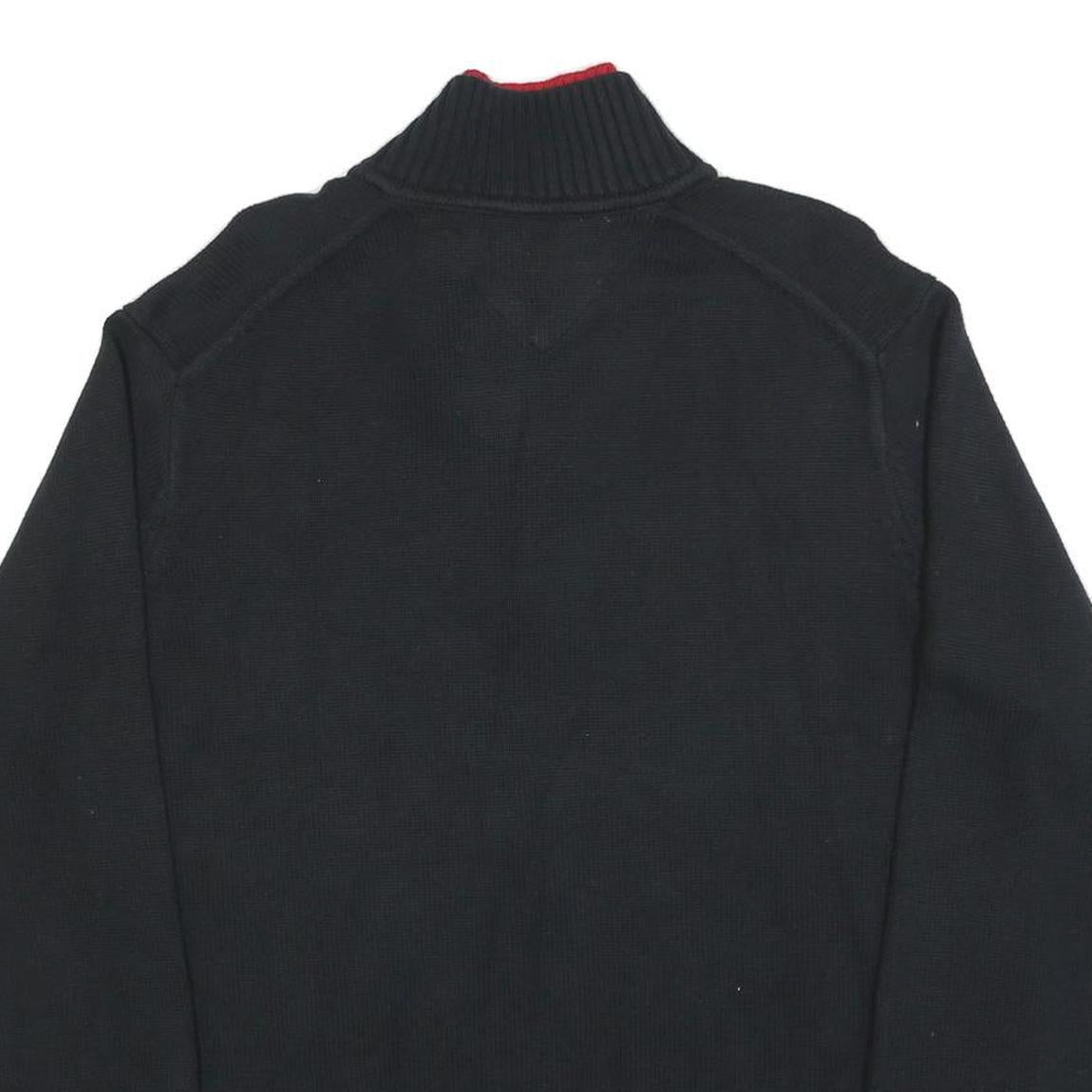 TOMMY HILFIGER Mens Black & Red Patterned Jumper V-Neck L Cotton Blend Knit