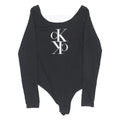 CALVIN KLEIN Womens Black Playsuit Cotton Blend M Long Sleeve Scoop Neck Logo