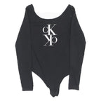 CALVIN KLEIN Womens Black Playsuit Cotton Blend M Long Sleeve Scoop Neck Logo