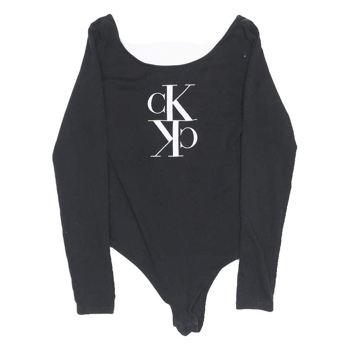 CALVIN KLEIN Womens Black Playsuit Cotton Blend M Long Sleeve Scoop Neck Logo