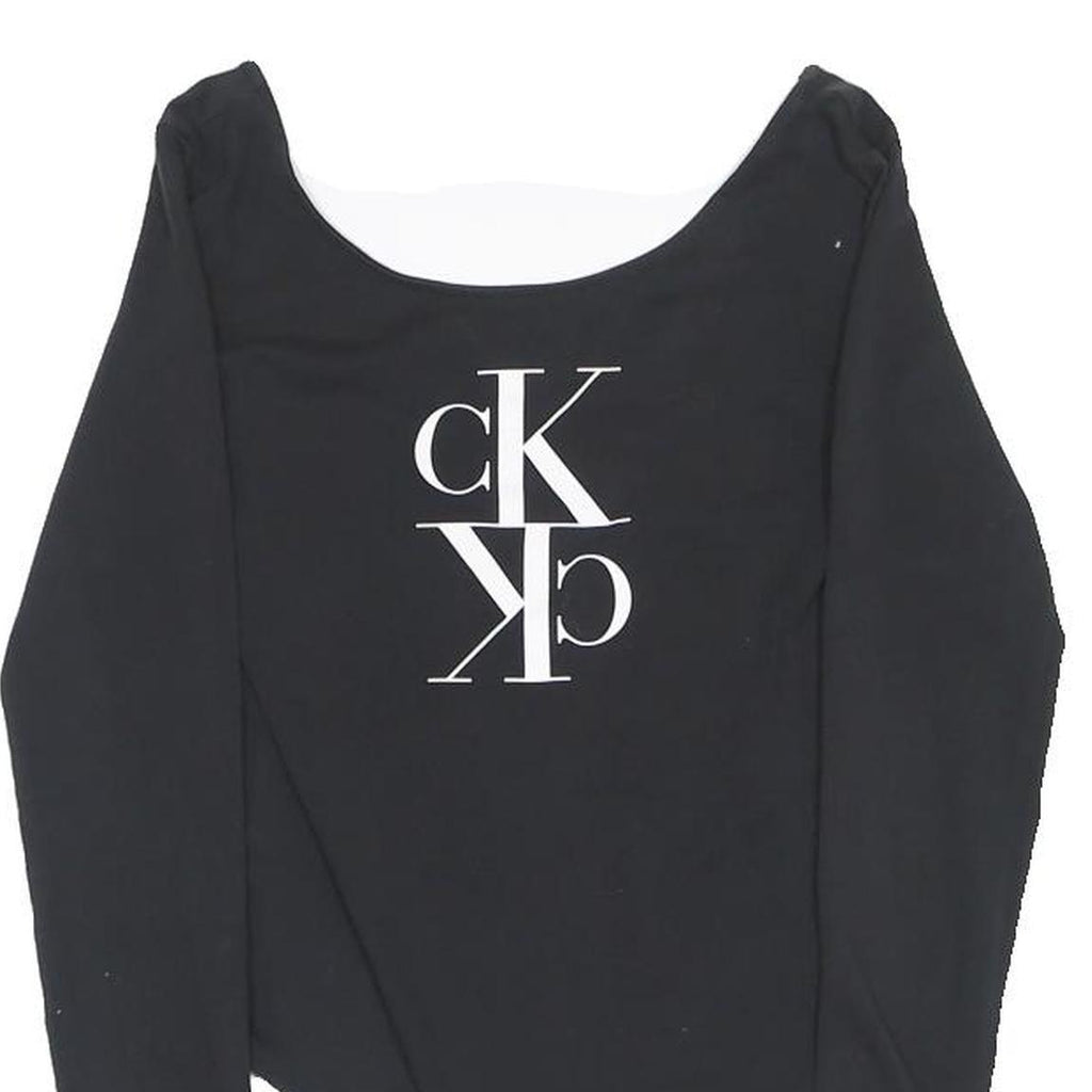 CALVIN KLEIN Womens Black Playsuit Cotton Blend M Long Sleeve Scoop Neck Logo