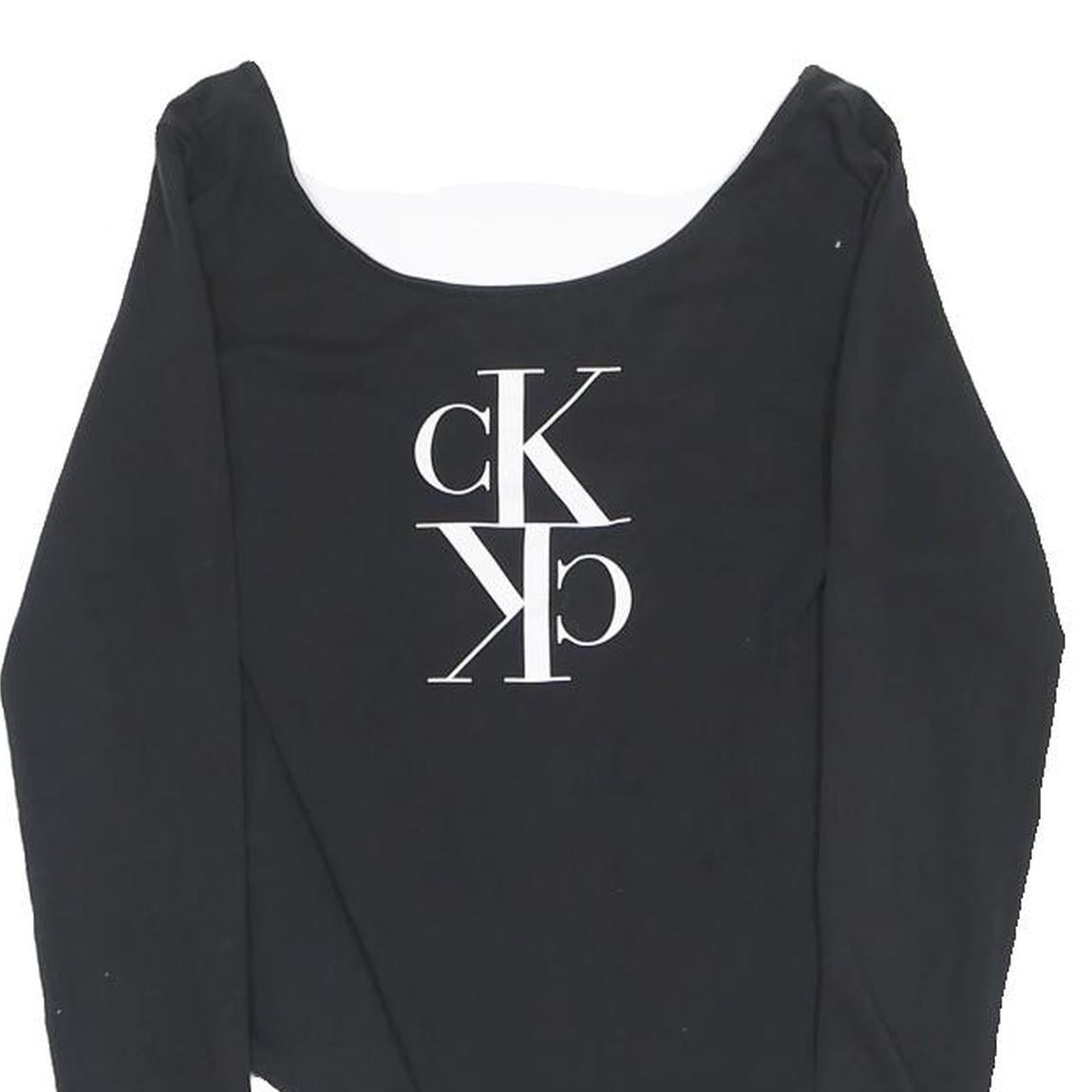 CALVIN KLEIN Womens Black Playsuit Cotton Blend M Long Sleeve Scoop Neck Logo