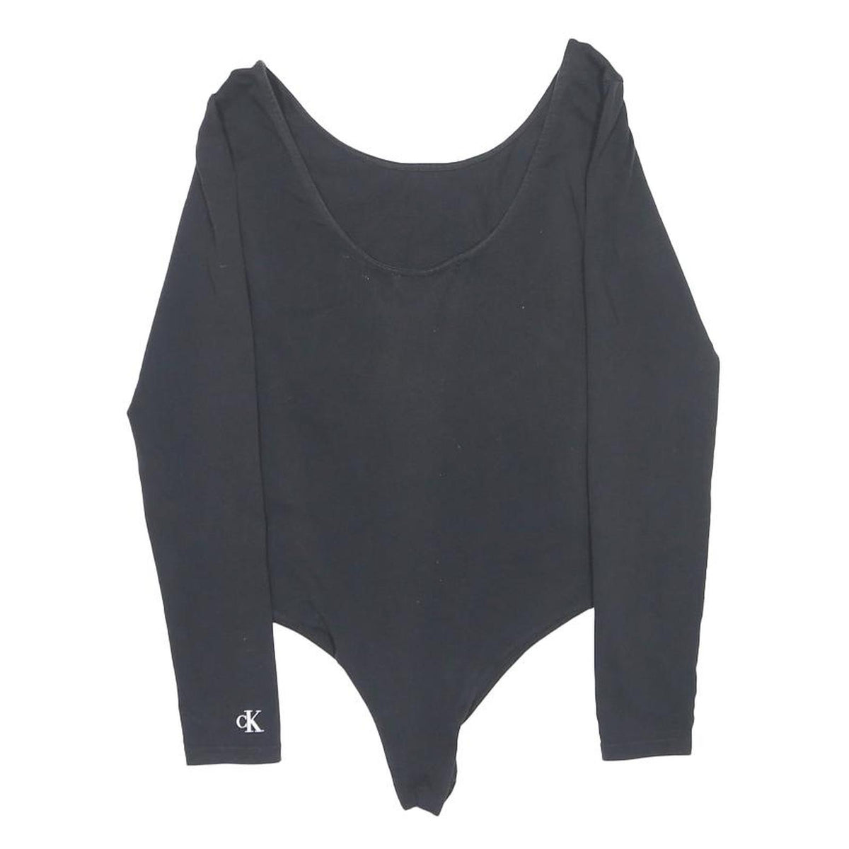 CALVIN KLEIN Womens Black Playsuit Cotton Blend M Long Sleeve Scoop Neck Logo