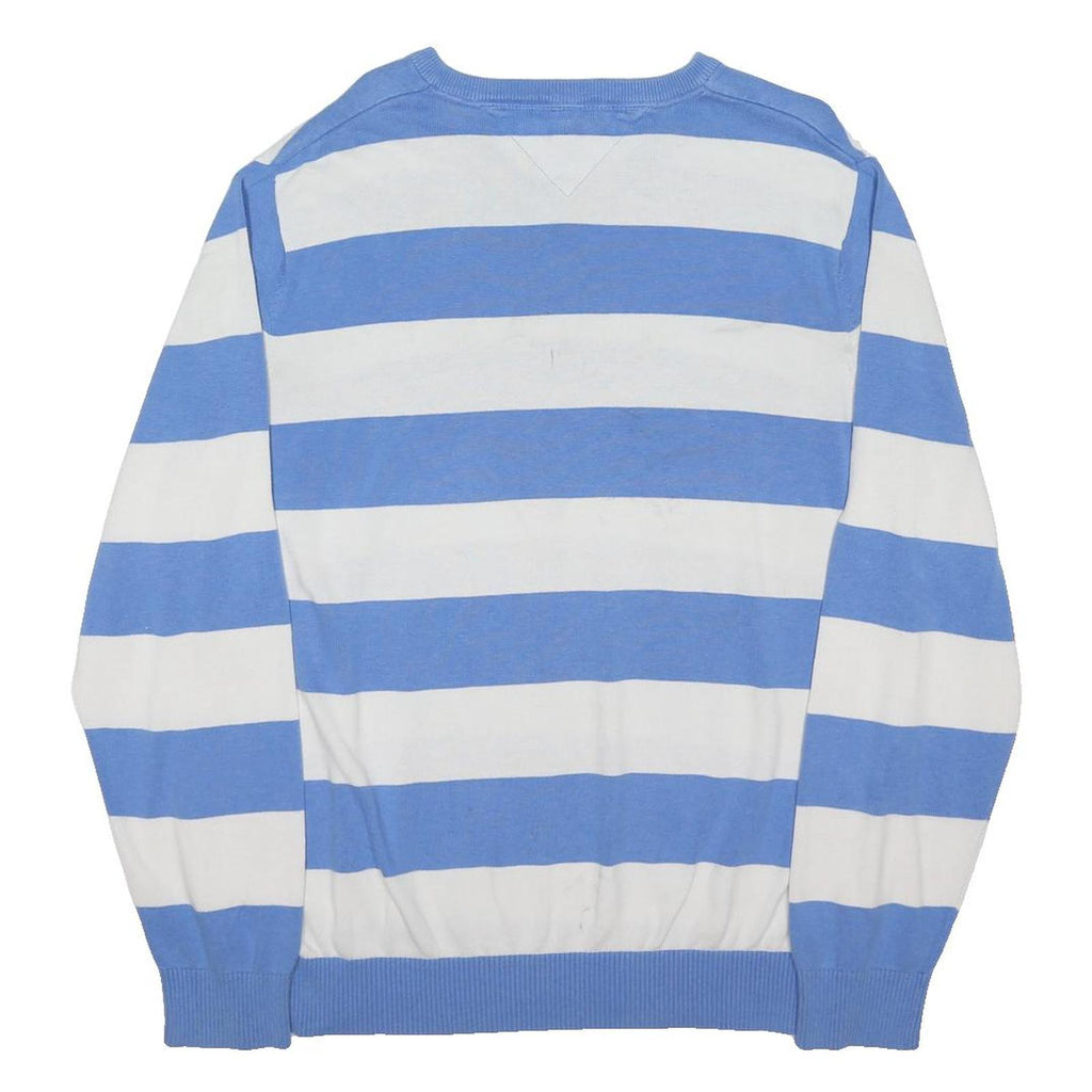 TOMMY HILFIGER Mens Blue & White Patterned V-Neck Basic Knit Jumper XL Striped