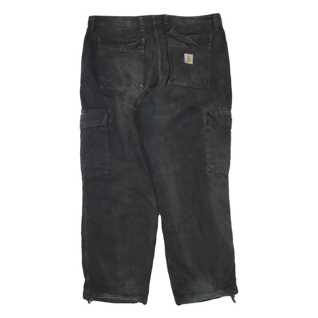 CARHARTT Mens Black Cotton Blend Regular Cargo Trousers W42 L32 Workwear Utility