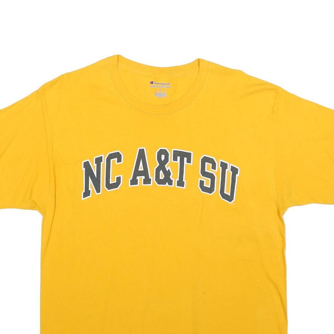 CHAMPION Mens Yellow NC A&T SU Classic T-Shirt L Short Sleeve Crew Neck Cotton