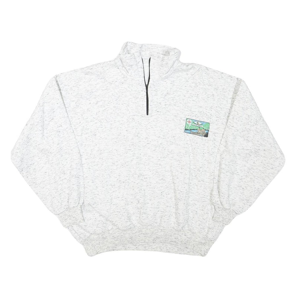 Mens White 1/4 Zip Sweatshirt M Cotton Blend Casual Pullover Comfort