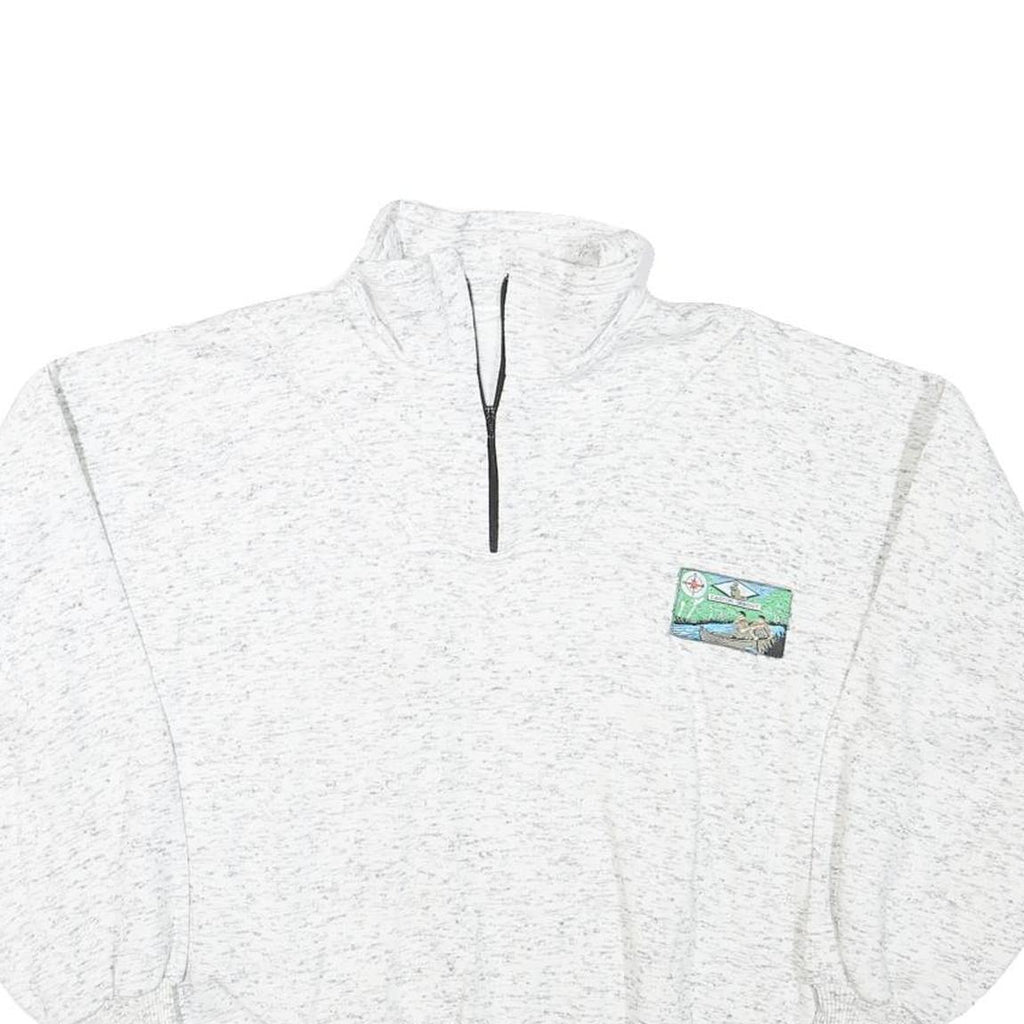 Mens White 1/4 Zip Sweatshirt M Cotton Blend Casual Pullover Comfort