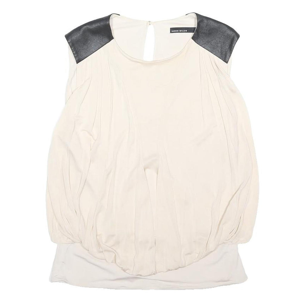KAREN MILLEN Womens Cream & Black Sleeveless Round Neck Top UK 14 Elegant
