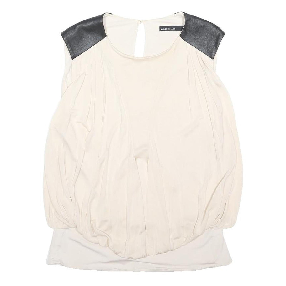 KAREN MILLEN Womens Cream & Black Sleeveless Round Neck Top UK 14 Elegant
