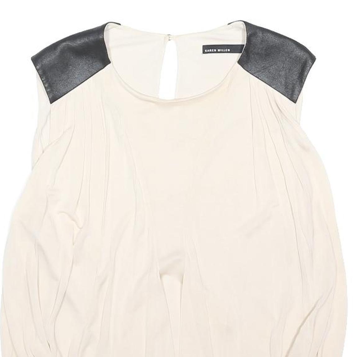 KAREN MILLEN Womens Cream & Black Sleeveless Round Neck Top UK 14 Elegant