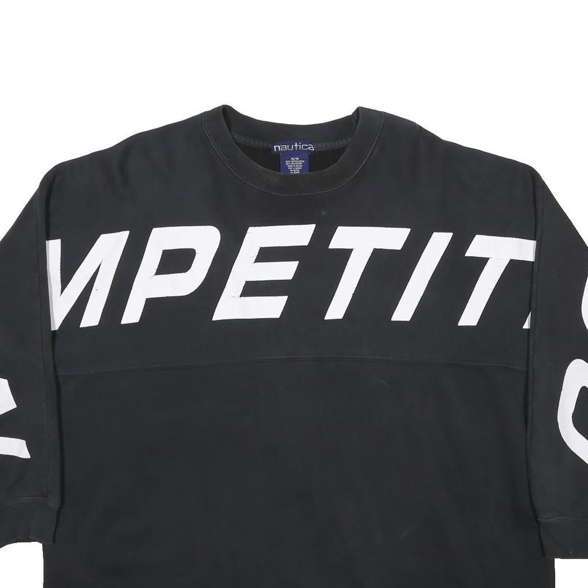 NAUTICA Womens Black Cotton Blend Crew Neck Sweatshirt M Competition Graphic