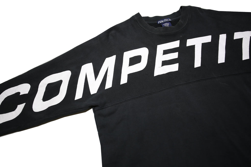 NAUTICA Womens Black Cotton Blend Crew Neck Sweatshirt M Competition Graphic