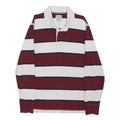 LANDSEND Mens White & Maroon Breton Stripe Long Sleeve Polo Shirt M Cotton Blend
