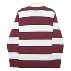 LANDSEND Mens White & Maroon Breton Stripe Long Sleeve Polo Shirt M Cotton Blend