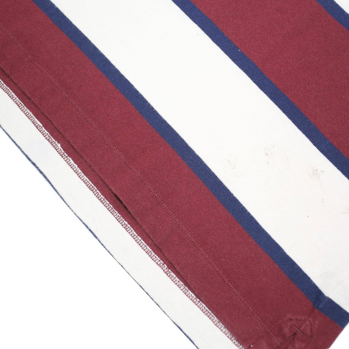 LANDSEND Mens White & Maroon Breton Stripe Long Sleeve Polo Shirt M Cotton Blend