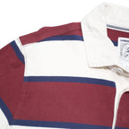 LANDSEND Mens White & Maroon Breton Stripe Long Sleeve Polo Shirt M Cotton Blend