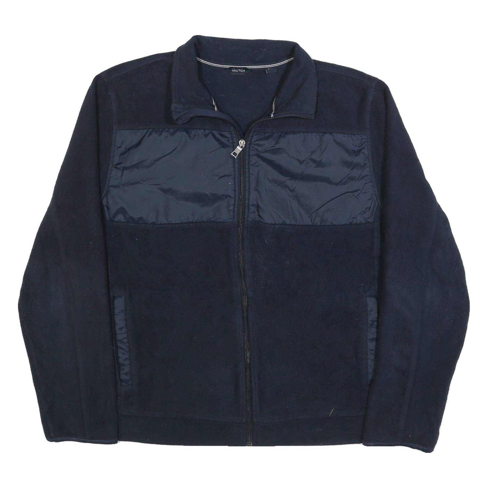 NAUTICA Mens Navy Blue Fleece Zip Jacket L Warm Casual Outdoor
