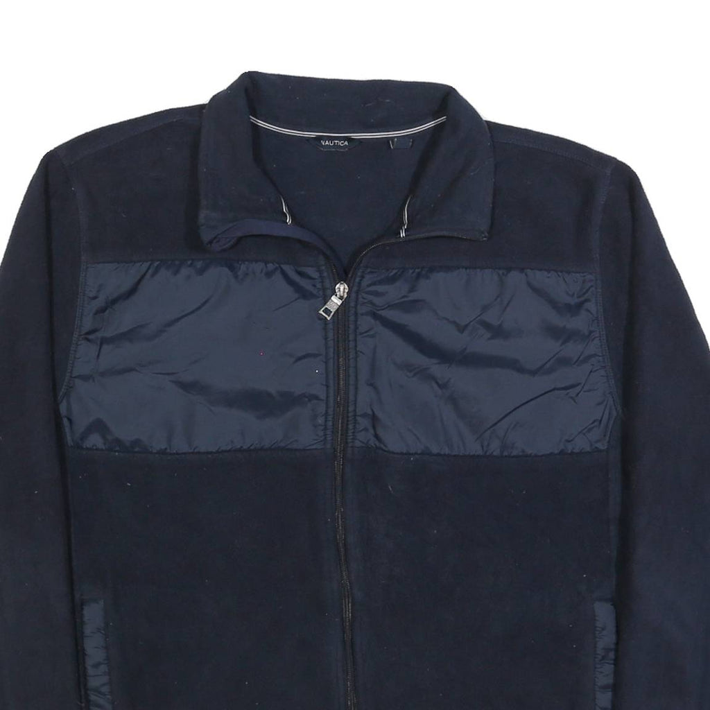 NAUTICA Mens Navy Blue Fleece Zip Jacket L Warm Casual Outdoor