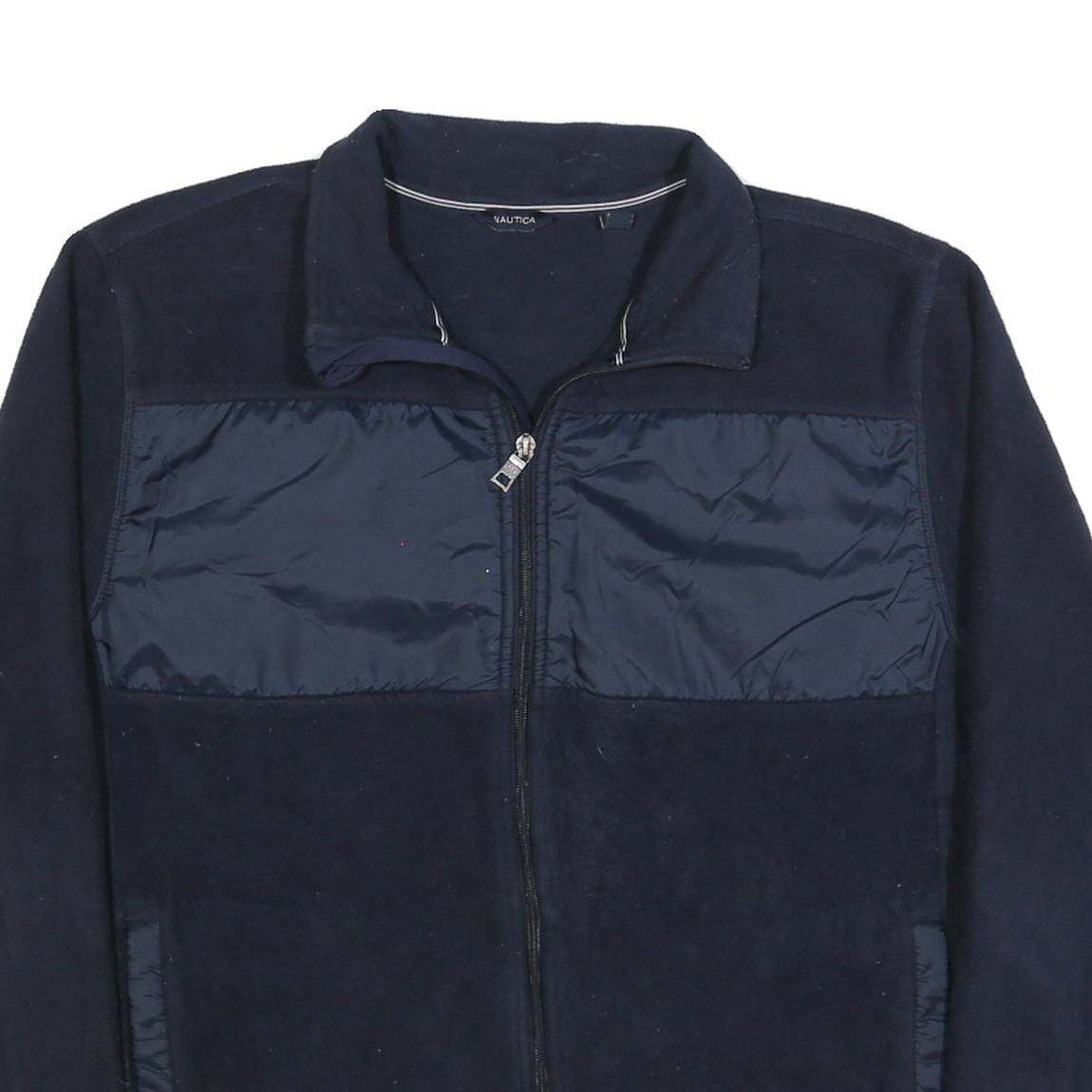 NAUTICA Mens Navy Blue Fleece Zip Jacket L Warm Casual Outdoor