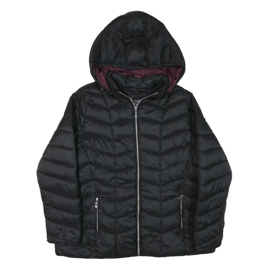 LC WAIKIKI Womens Black Quilted Hooded Jacket L Polyester Blend Zip Outerwear