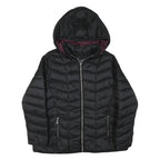 LC WAIKIKI Womens Black Quilted Hooded Jacket L Polyester Blend Zip Outerwear