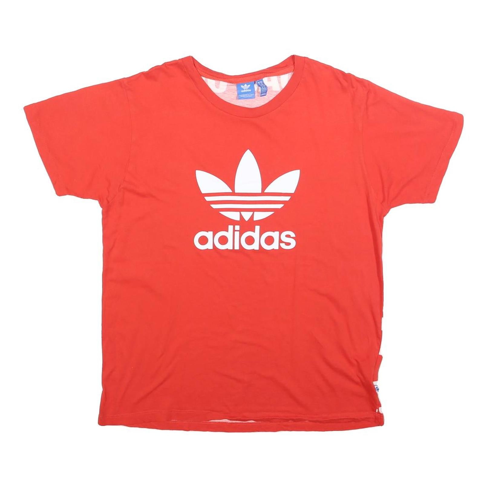 ADIDAS Womens Red Crew Neck Graphic T-Shirt UK 14 Short Sleeve Originals Logo