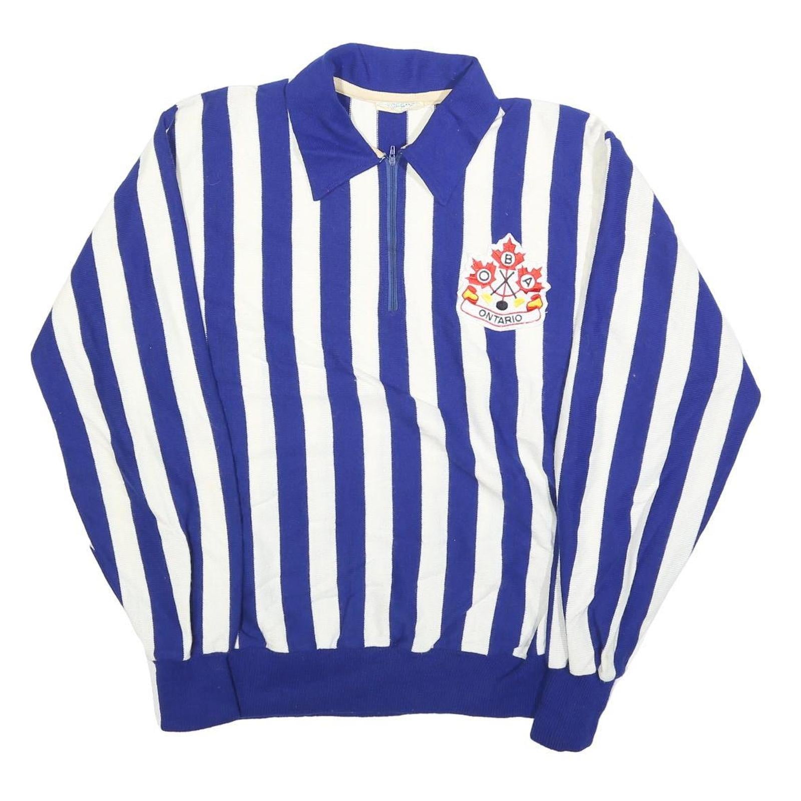 CROSSBAR Mens Blue & White Patterned Jumper Polo Collar 1/4 Zip L Acrylic Knit