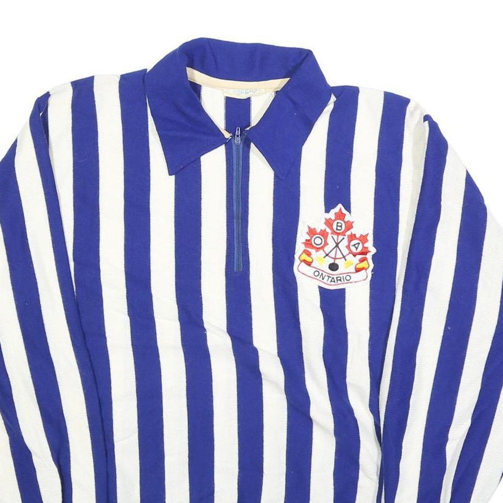 CROSSBAR Mens Blue & White Patterned Jumper Polo Collar 1/4 Zip L Acrylic Knit