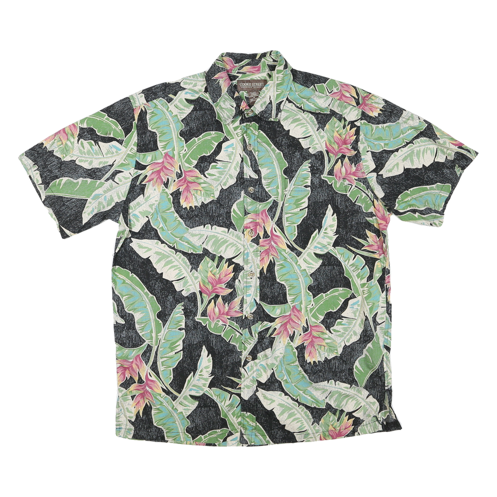 COOKE STREET Mens Black Green Hawaiian Shirt M Cotton Blend Summer Casual