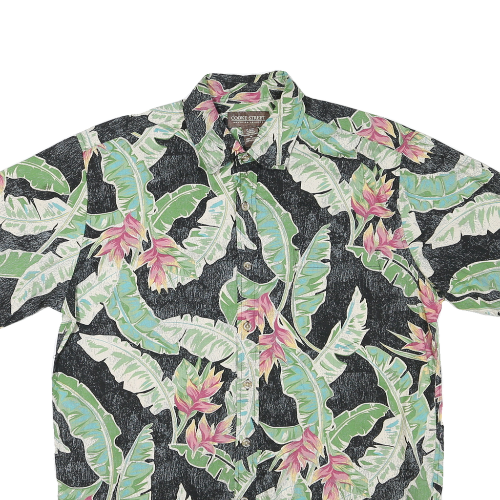 COOKE STREET Mens Black Green Hawaiian Shirt M Cotton Blend Summer Casual