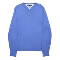 TOMMY HILFIGER Mens Blue Plain V-Neck Basic Knit S Cotton Jumper Casual Comfort
