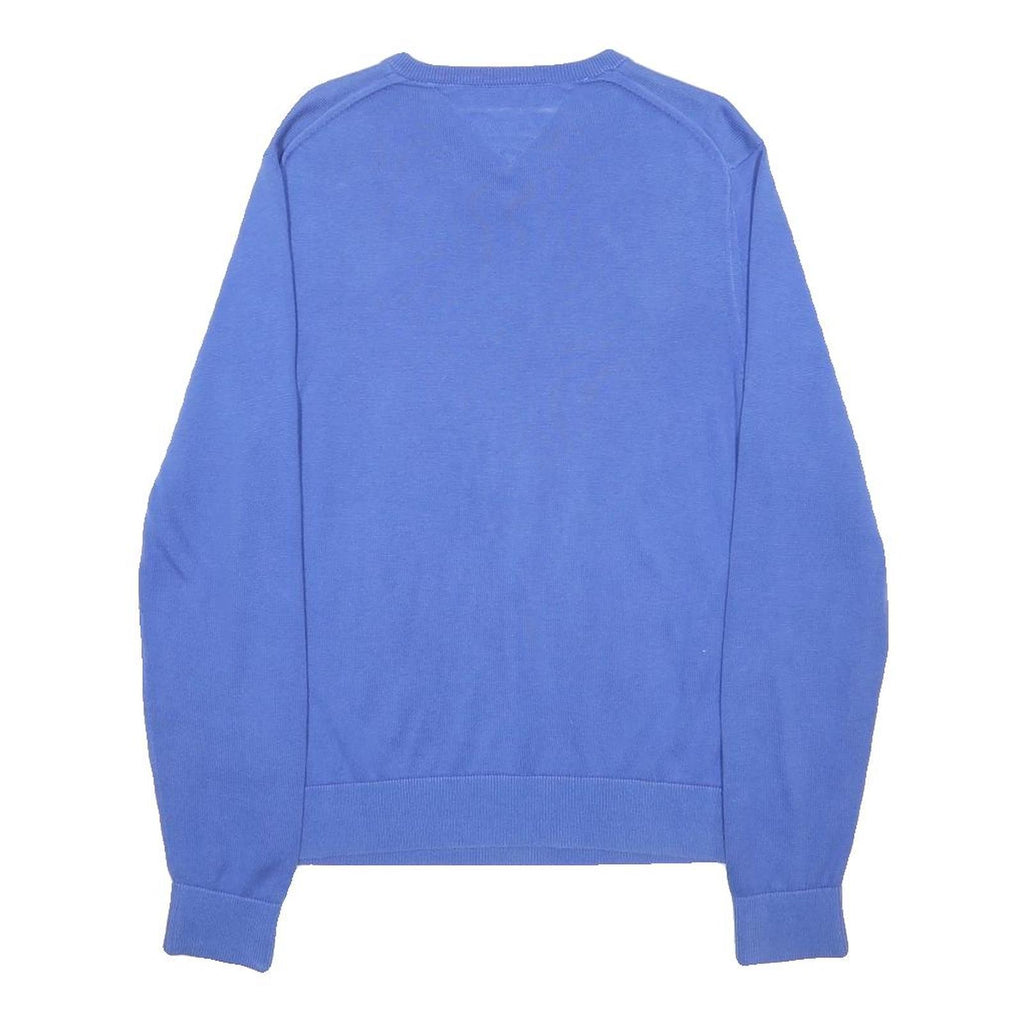 TOMMY HILFIGER Mens Blue Plain V-Neck Basic Knit S Cotton Jumper Casual Comfort