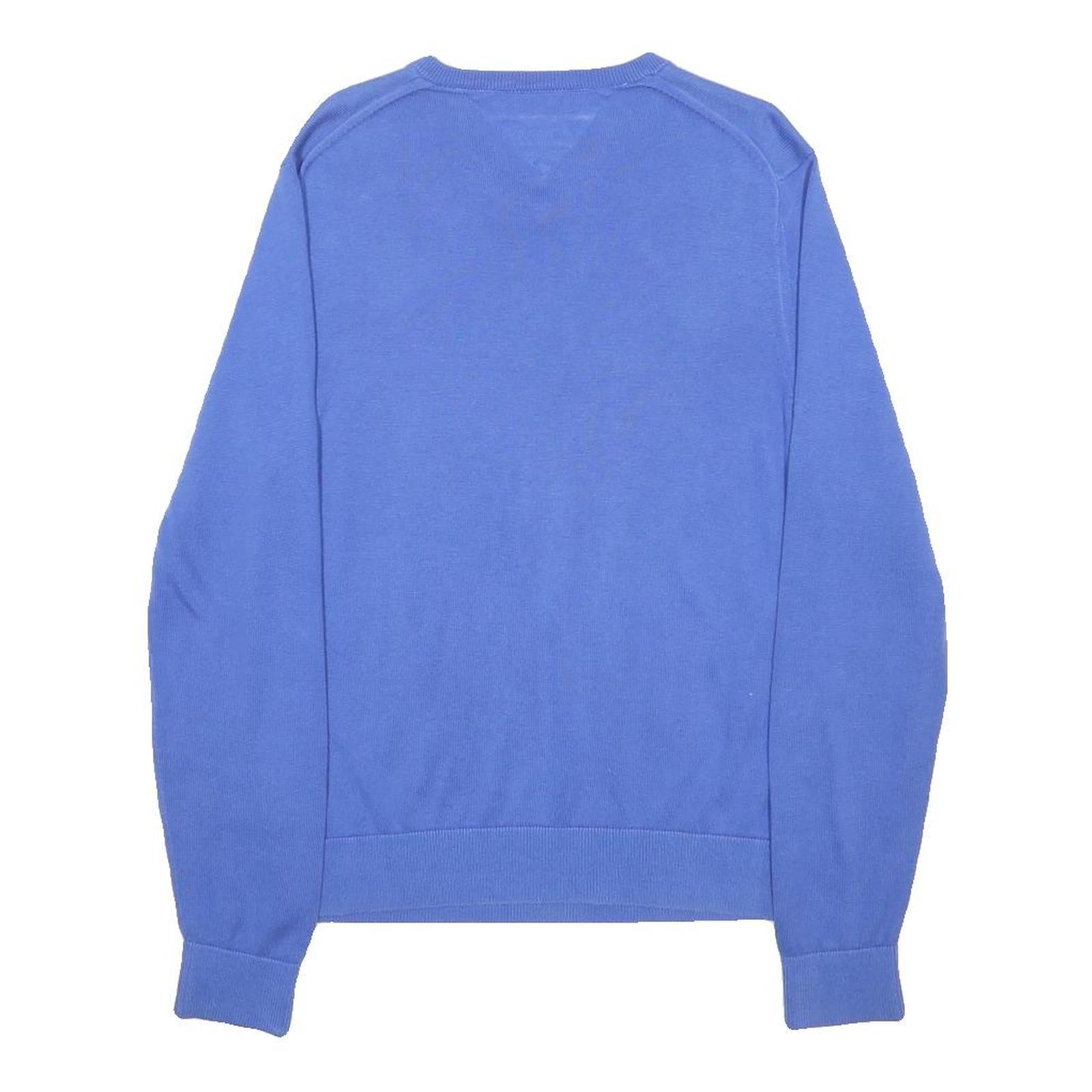 TOMMY HILFIGER Mens Blue Plain V-Neck Basic Knit S Cotton Jumper Casual Comfort