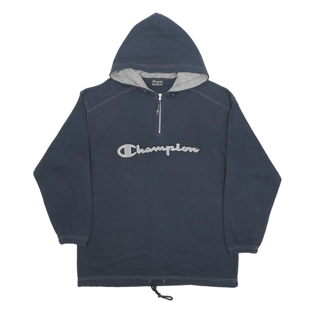 CHAMPION Mens Navy Blue ¼ Zip Hoodie M Cotton Blend Logo Sweatshirt