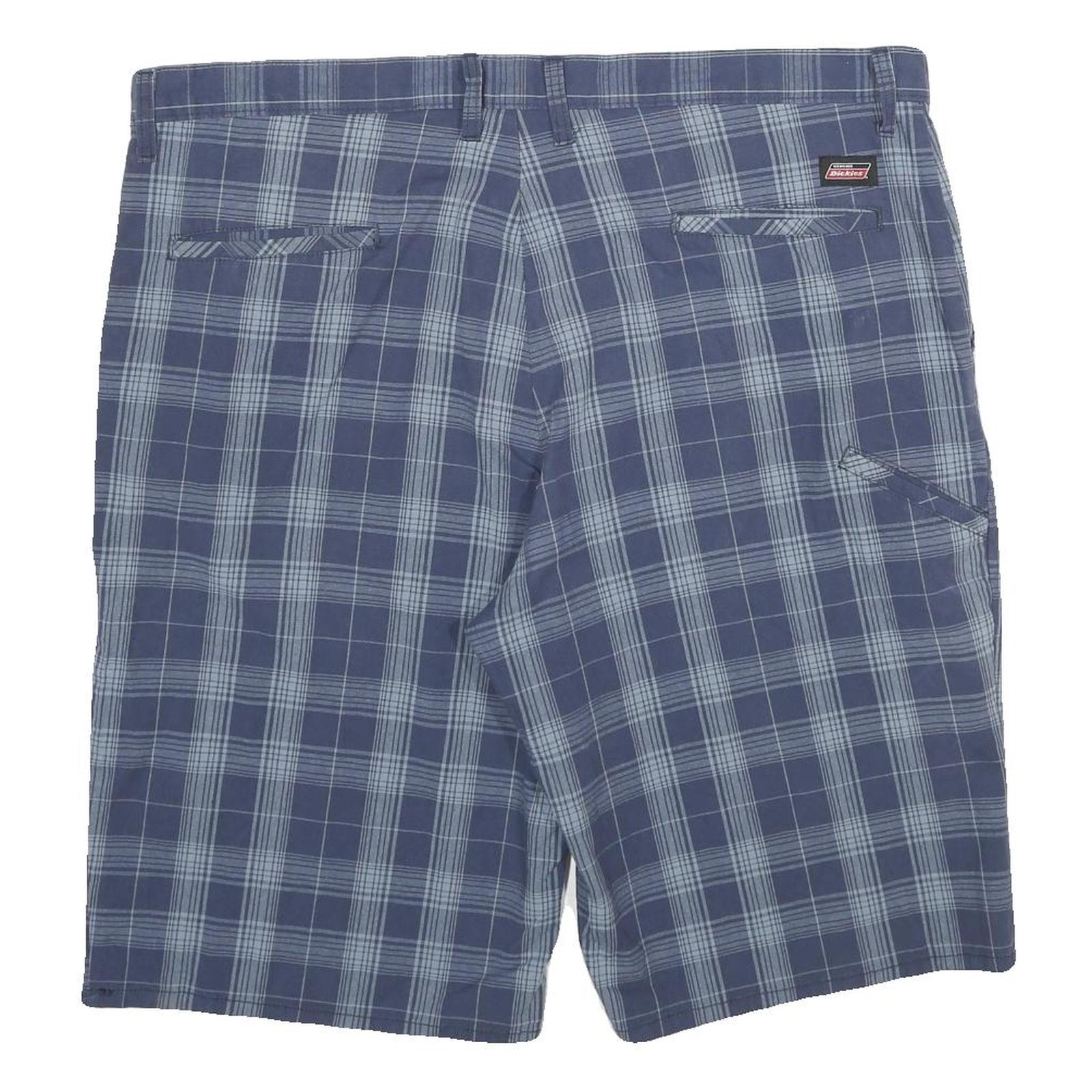 DICKIES Mens Blue Check Casual Shorts 2XL W42 Cotton Blend Comfortable Fit