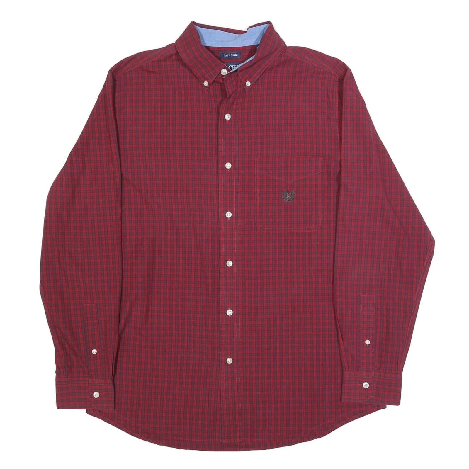 CHAPS Mens Red & Black Check Shirt M Button-Down Collar Long Sleeve Cotton Blend
