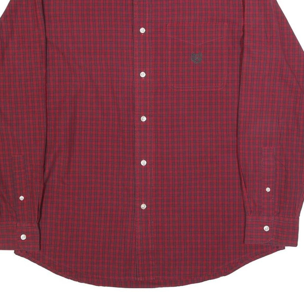 CHAPS Mens Red & Black Check Shirt M Button-Down Collar Long Sleeve Cotton Blend