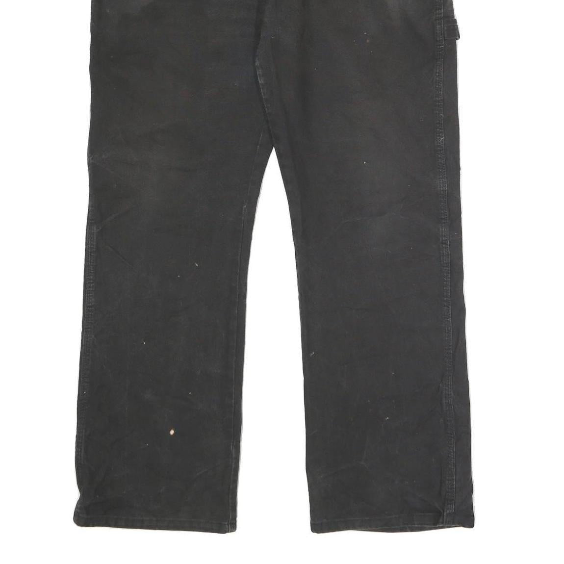DICKIES Mens Relaxed Black Cotton Blend Trousers W36 L30 Workwear Zip Closure