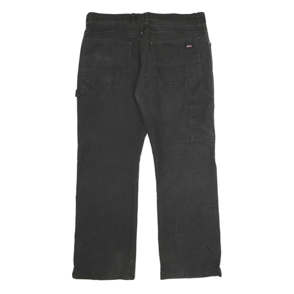 DICKIES Mens Relaxed Black Cotton Blend Trousers W36 L30 Workwear Zip Closure