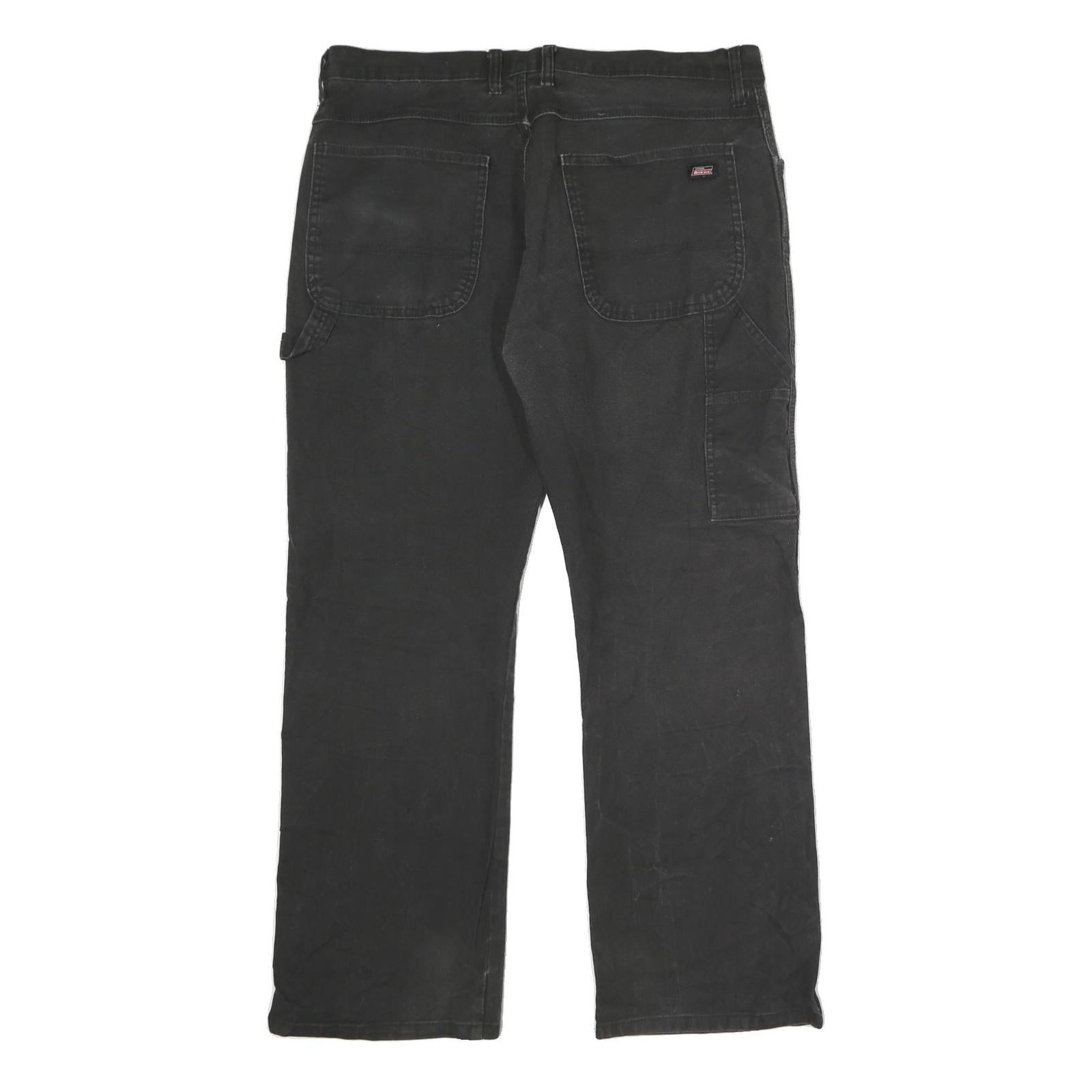 DICKIES Mens Relaxed Black Cotton Blend Trousers W36 L30 Workwear Zip Closure