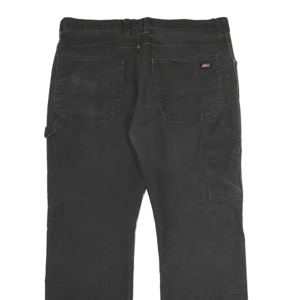 DICKIES Mens Relaxed Black Cotton Blend Trousers W36 L30 Workwear Zip Closure