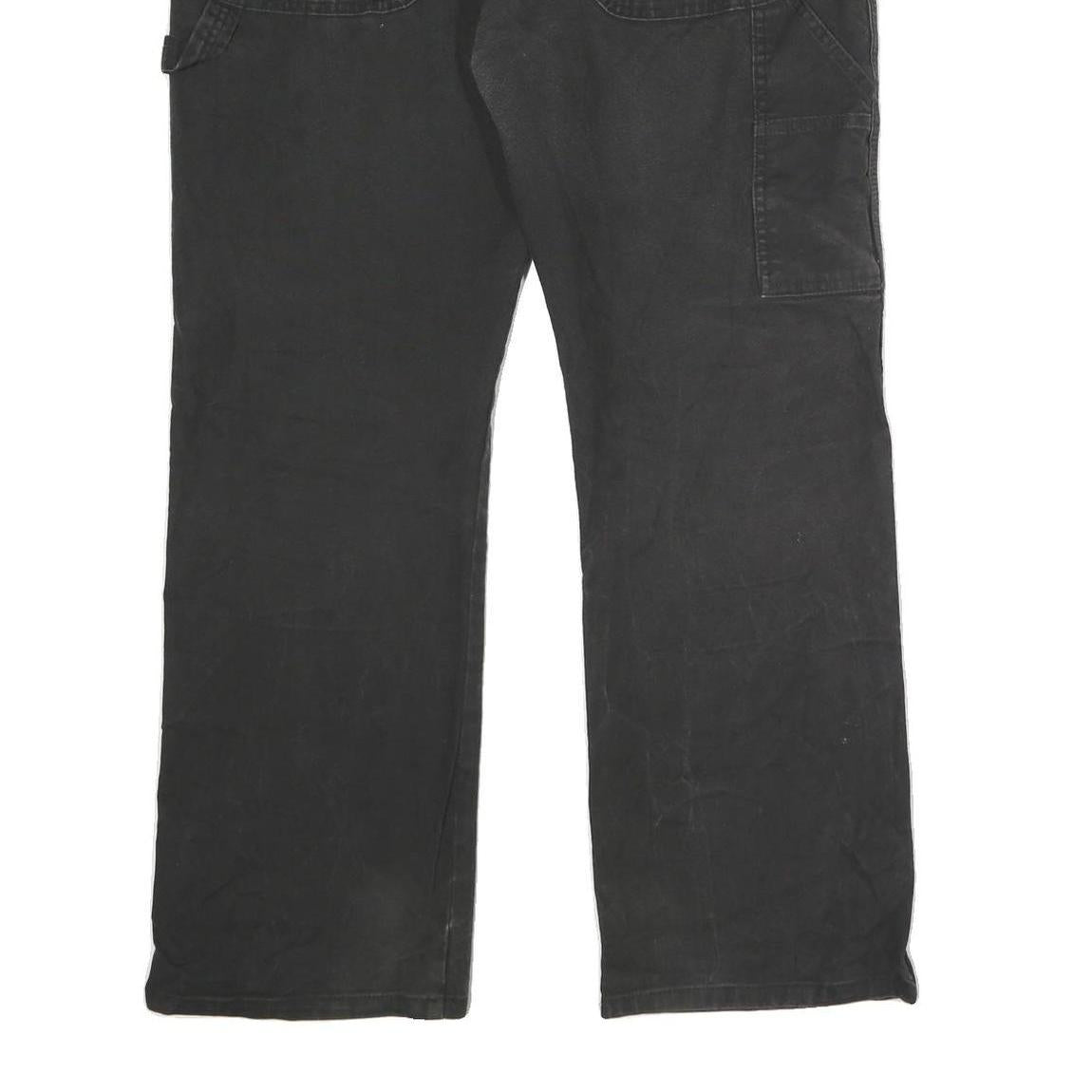 DICKIES Mens Relaxed Black Cotton Blend Trousers W36 L30 Workwear Zip Closure