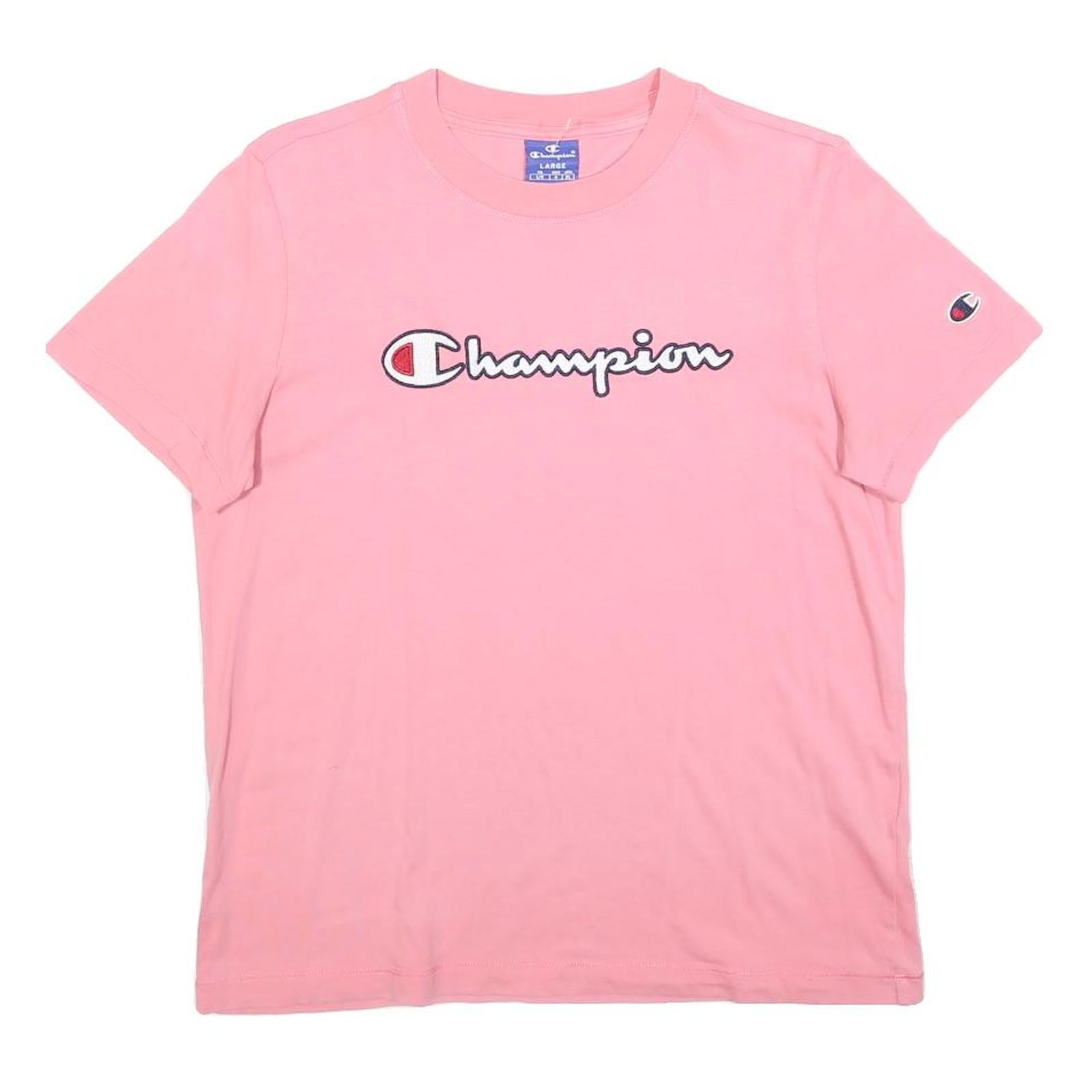 CHAMPION Girls Pink Graphic T-Shirt L Short Sleeve Crew Neck Cotton Blend