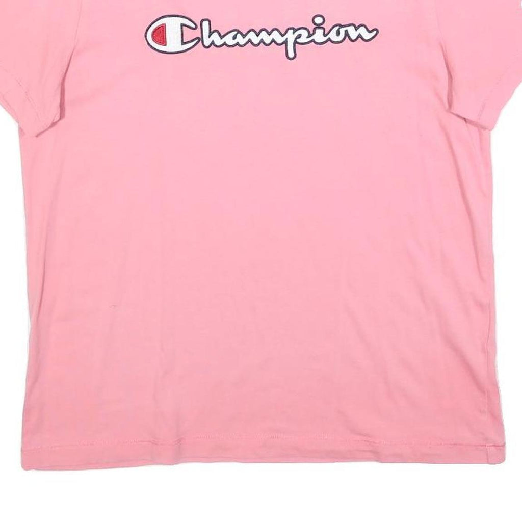 CHAMPION Girls Pink Graphic T-Shirt L Short Sleeve Crew Neck Cotton Blend