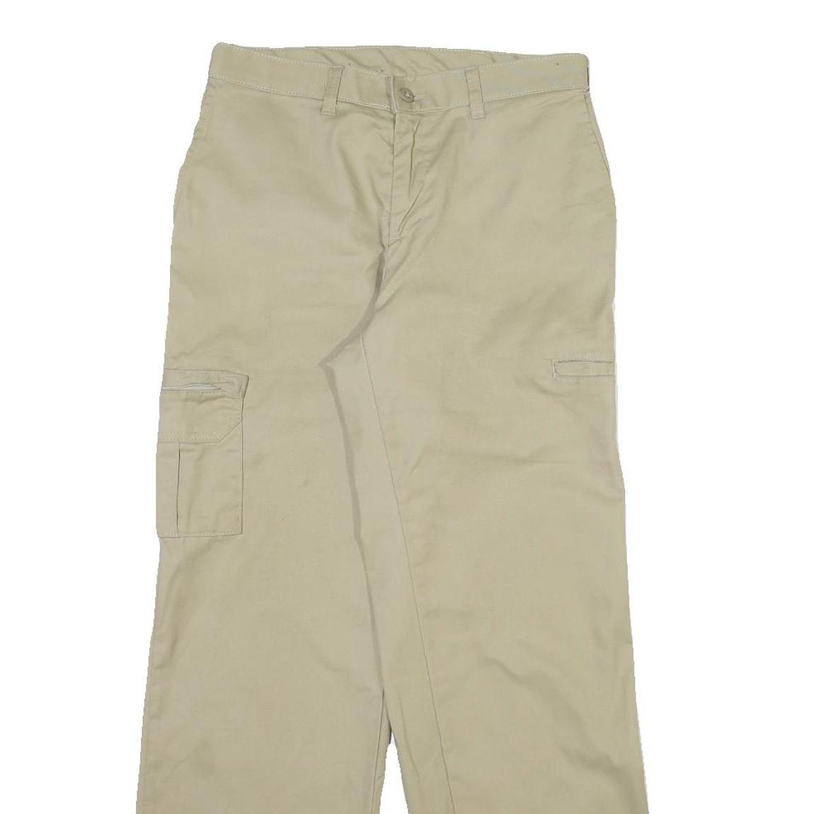 DICKIES Mens Regular Fit Beige Cotton Blend Trousers W30 L30 Cargo Style Zip