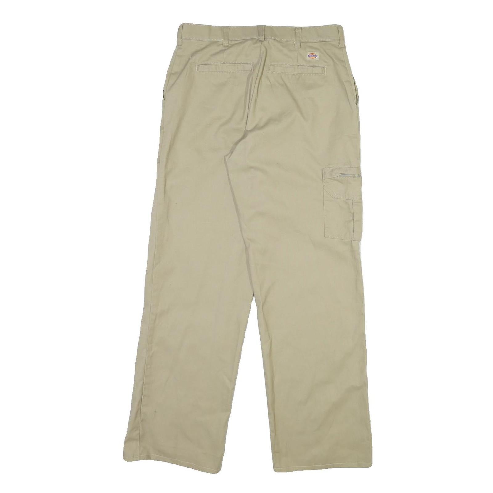 DICKIES Mens Regular Fit Beige Cotton Blend Trousers W30 L30 Cargo Style Zip